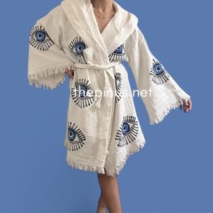 The Pinus Evil Eye Kimono Robe Beach Cover Up 100% Cotton Brand New